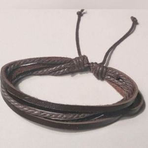 Men's Leather Bracelet braided layered Brown Unisex